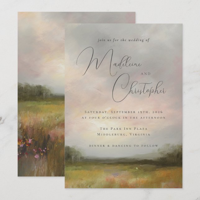 Romantic Impressionist Landscape Abstract Wedding Invitation (Front/Back)