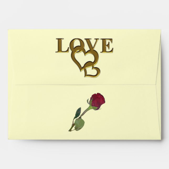 Romantic Interlocking Hearts & Red Rose Envelope (Back (Top Flap))