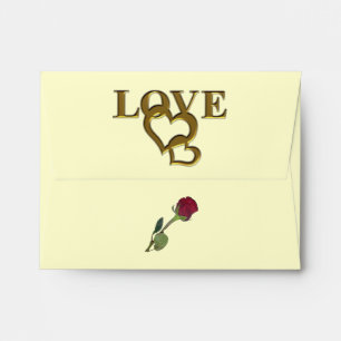 Romantic Interlocking Hearts & Red Rose Envelopes
