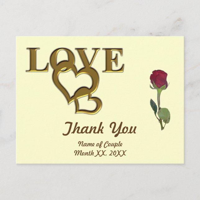 Romantic Interlocking Hearts & Red Rose Postcard (Front)