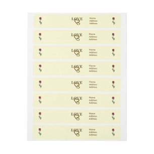 Romantic Interlocking Hearts & Red Rose Wraparound Address Label