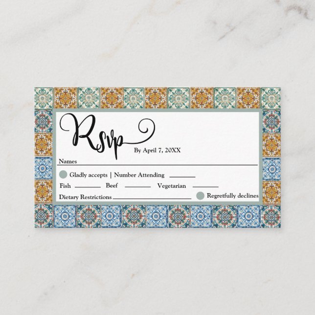 Romantic italian Tiles Destination Wedding Rsvp Enclosure Card (Front)