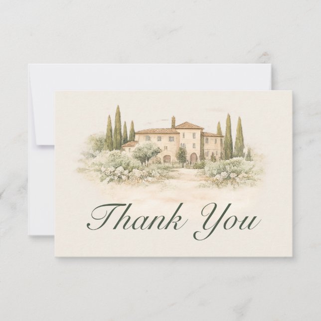 Romantic Italian Tuscan  Wedding Thank You Card (Front)