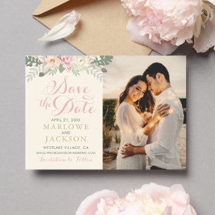 Romantic Ivory Blush Floral Photo Wedding Save The Date