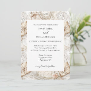 Romantic Ivory Blush Roses Love Letters Wedding Invitation