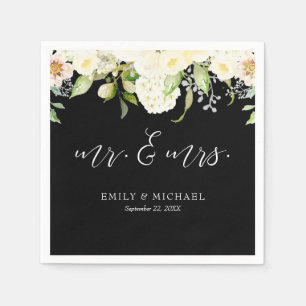 Romantic Ivory Cream Floral Black Wedding Napkin