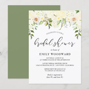 Romantic Ivory Cream Floral Bridal Shower Invitation