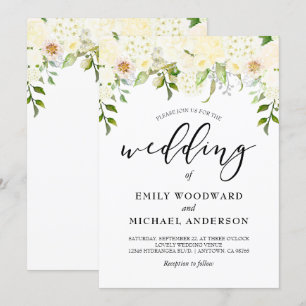 Romantic Ivory Cream Floral Watercolor Wedding Invitation