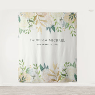 Romantic Ivory Floral Backdrop Photo Booth Prop Tapestry