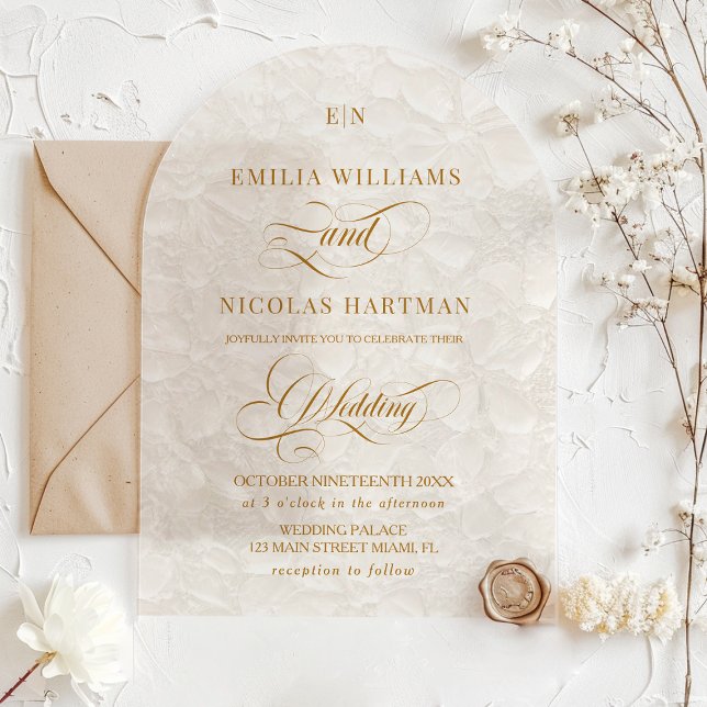 Romantic Ivory Monogram Floral Wedding Acrylic Invitations (Creator Uploaded)