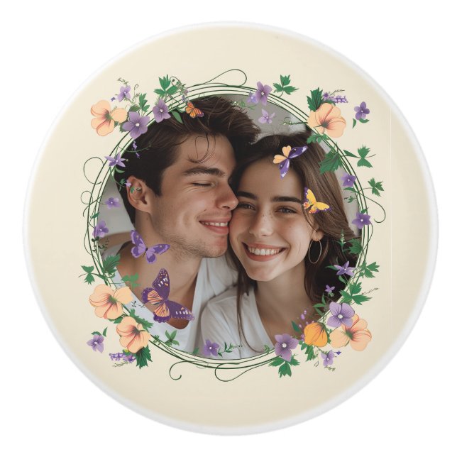 Romantic Ivy and Butterflies Ceramic Knob (Front)
