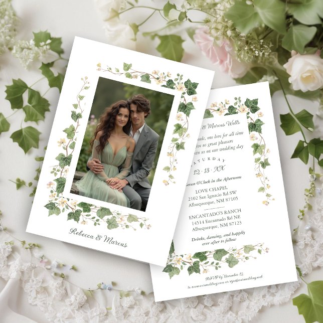 Romantic Ivy and Floral Frame Wedding Photo Invitation (Romantic Ivy and Floral Frame Wedding Photo Invitation Cards.)