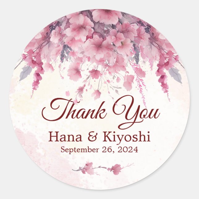 Romantic Japan Pink Cherry Blossom Circle Sticker (Front)