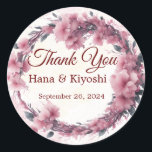 Romantic Japan Pink Cherry Blossom Circle Sticker<br><div class="desc">This Romantic Japanese Pink Cherry Blossom Circle Sticker is perfect for your oriental, elegant pink wedding. The japanese sakura style of cherry blossom accompanied by the minimalist watercolor art will help bring your vision to life! This design of pretty pink cherries, touches of bohemian pink and shades of purple is...</div>