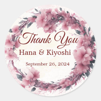 Romantic Japan Pink Cherry Blossom Circle Sticker