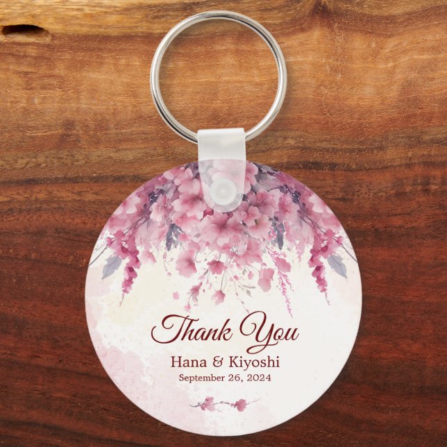 Romantic Japan Pink Cherry Blossom Circular Key Ring (Front)