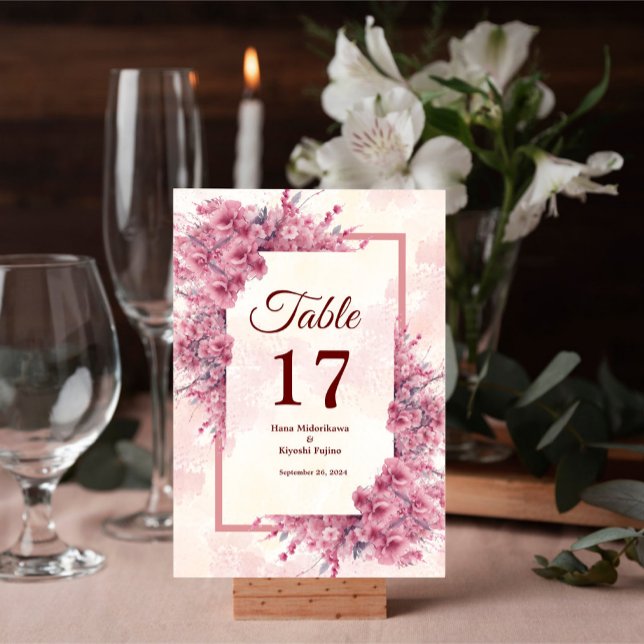 Romantic Japanese Pink Cherry Blossom Table Card (Creator Uploaded)
