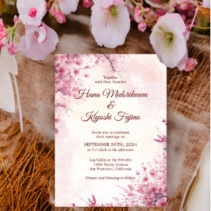Romantic Japanese Pink Cherry Blossom Wedding Invitation