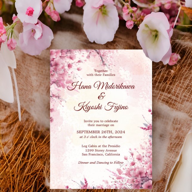 Romantic Japanese Pink Cherry Blossom Wedding Invitation (Creator Uploaded)