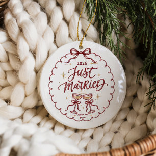 Romantic Just Married Christmas Ceramic Tree Decoration