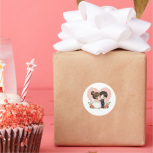 Romantic Kawaii Retro Wedding – Chibi Art Classic Round Sticker