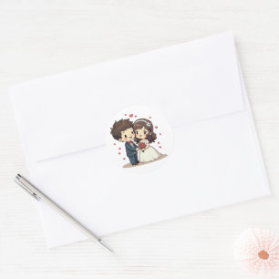 Romantic Kawaii Vintage Wedding – Chibi Art Classic Round Sticker