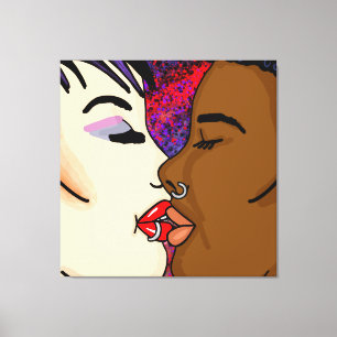 Romantic Kiss   Interracial Romance  Canvas Print