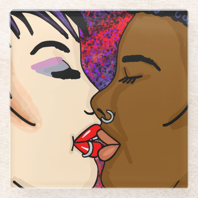 Romantic Kiss | Interracial Romance    Glass Coaster (Front)
