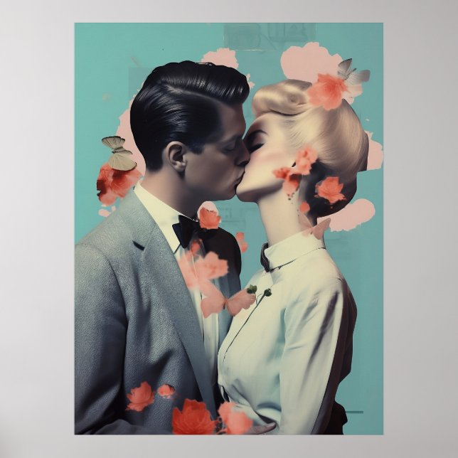 Romantic Kiss, Print, Decor, Collage, Art Poster (Front)