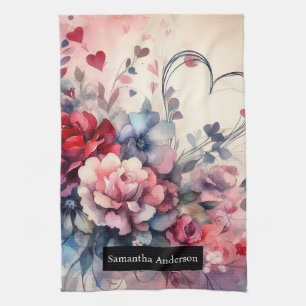 Romantic Kitchen: Abstract Hearts Roses Tea Towel