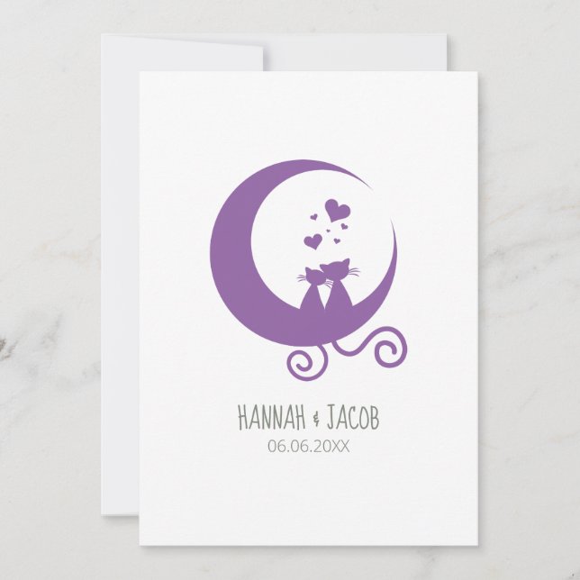 Romantic Kittens Couple on the Moon in Purples Card (Front)