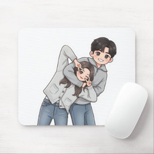 Romantic Korean Drama Sweet Couple Heart Gesture Mouse Mat