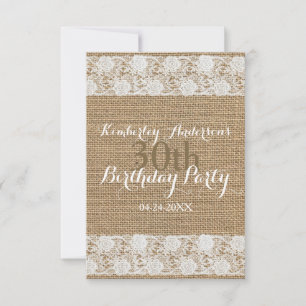 Romantic Lace and burlap - 30th Birthday Party Invitation
