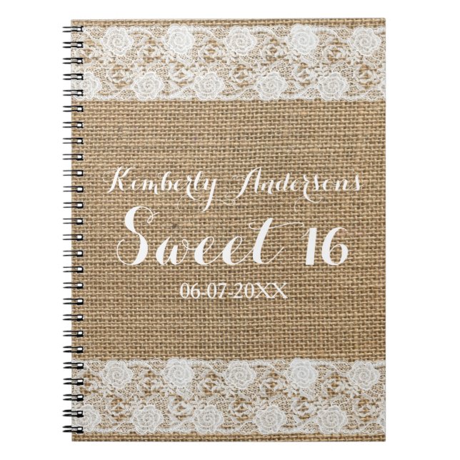 Romantic Lace and Burlap Sweet 16 Guest Book (Front)