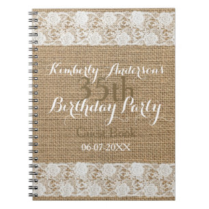 Romantic Lace burlap 35th Birthday Guest Book