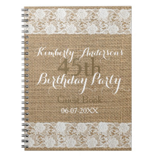 Romantic Lace burlap 45th Birthday Guest Book