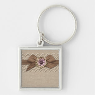 Romantic Lace Floral Burlap Ribbon Keychain