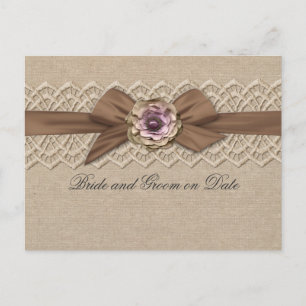 Romantic Lace Floral Burlap Ribbon Save date card
