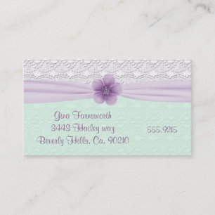 Romantic Lace Lavender Flower Minty Green Business Card