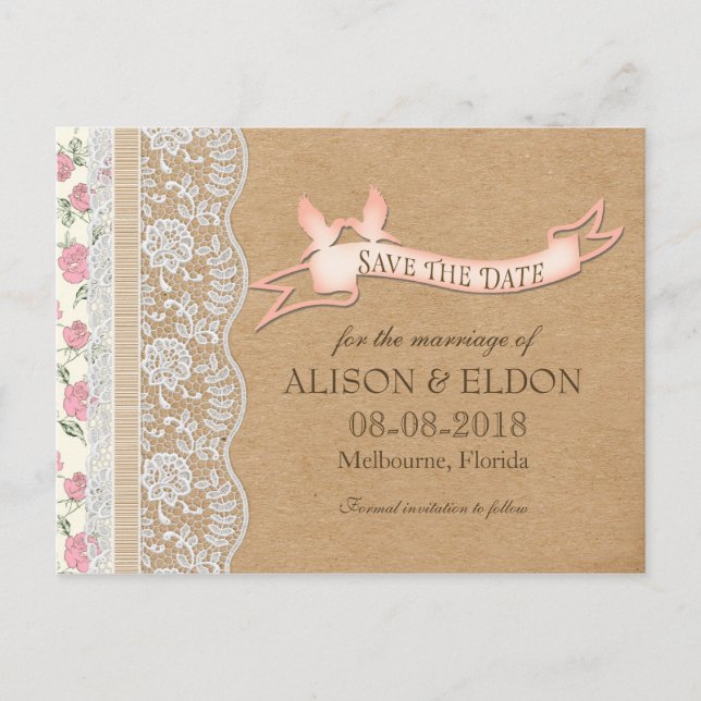 Romantic Lacey Dreams With Flowers Announcement Postcard (Front)