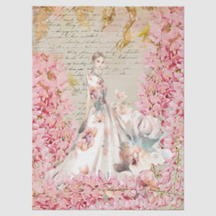 Romantic Lady In Floral Dress Decoupage Paper