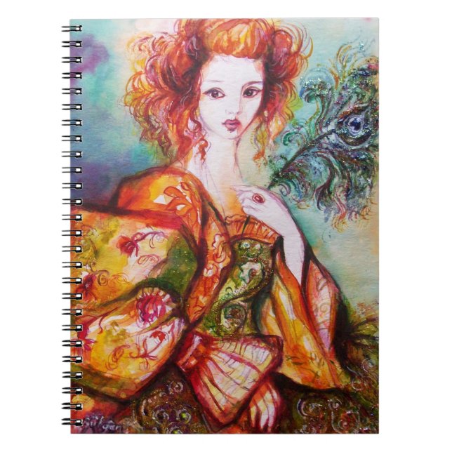 ROMANTIC LADY WITH PEACOCK FEATHER NOTEBOOK (Front)