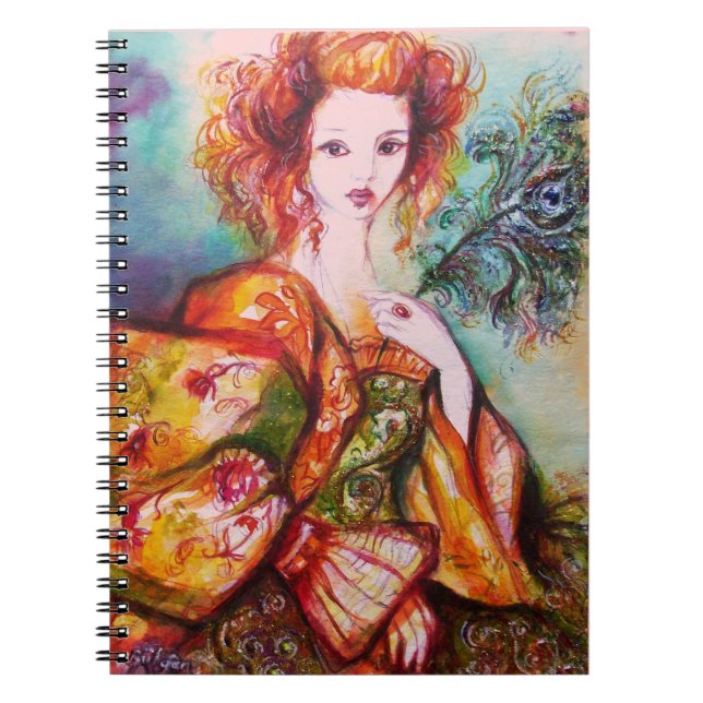 ROMANTIC LADY WITH PEACOCK FEATHER NOTEBOOK (Front)