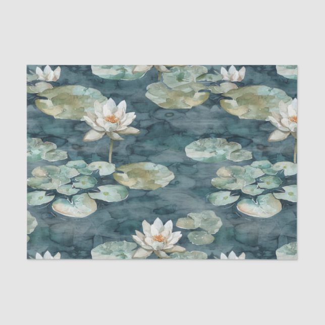 Romantic Lake Lily pad Lotus Floral Bridal Shower Tissue Paper (Front)