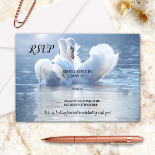 Romantic Lake Swan Love Wedding RSVP Card