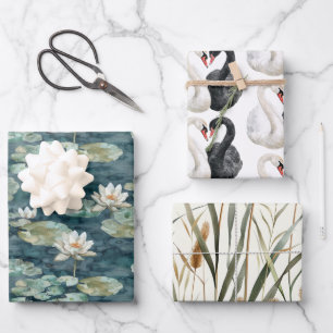Romantic Lake Swans Bridal Shower Wrapping Paper Sheet