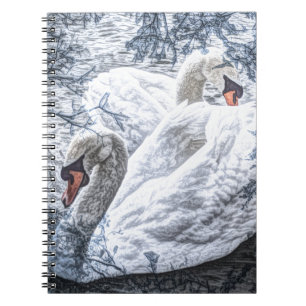 romantic lake swimming white swan notebook