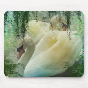 Romantic Lake Swimming White Swans Mouse Mat