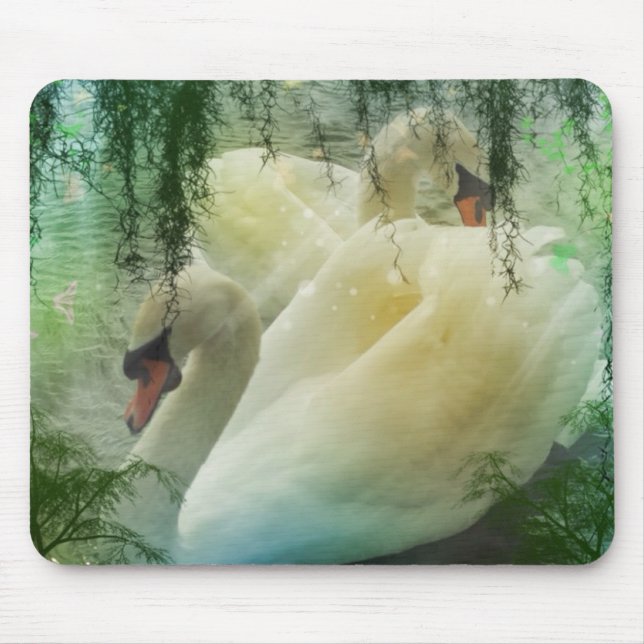 Romantic Lake Swimming White Swans Mouse Mat (Front)