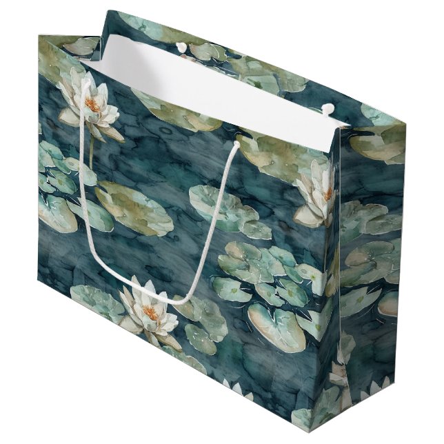 Romantic Lake Water Lily Floral Bridal Shower Large Gift Bag (Front Angled)